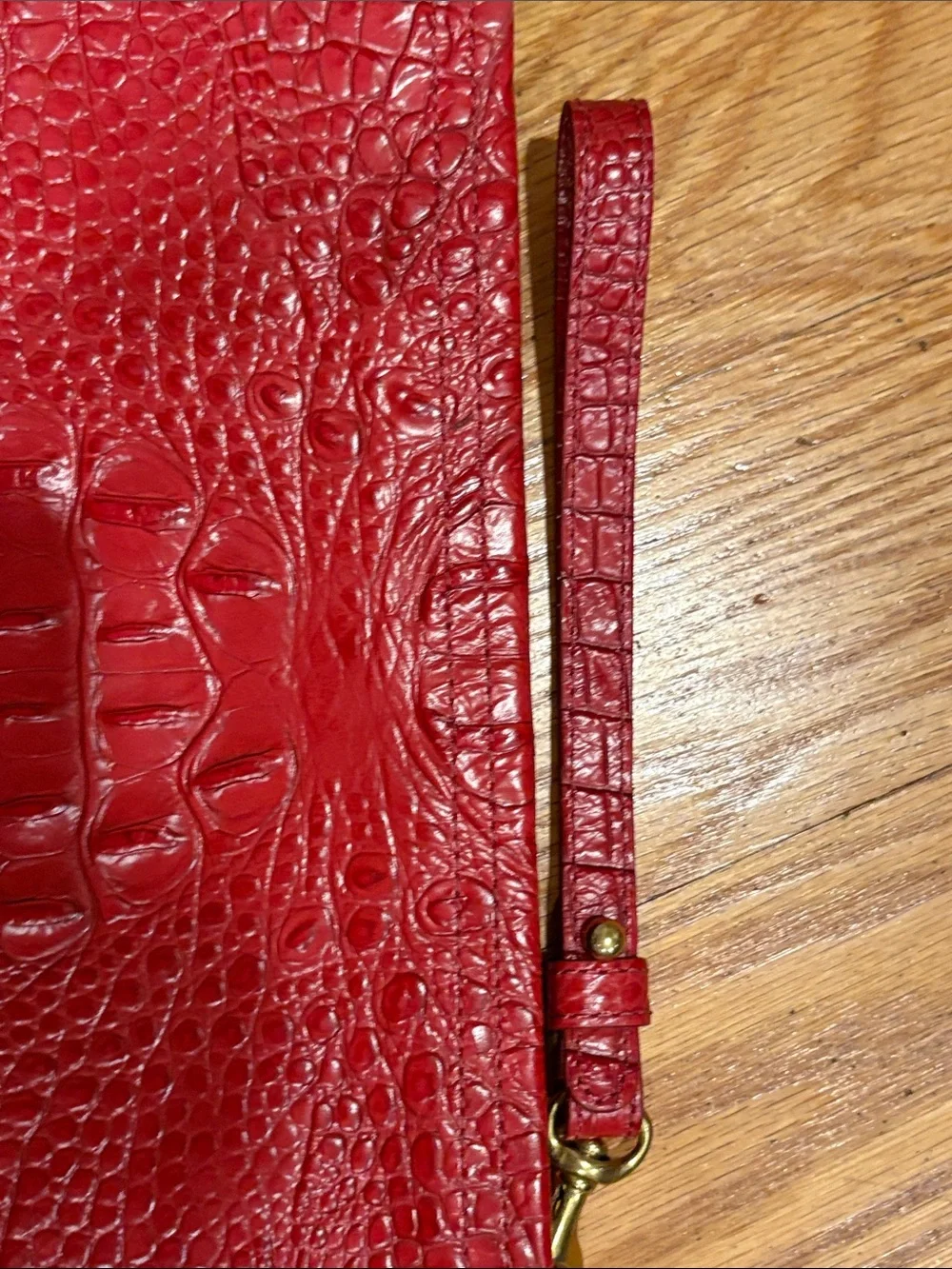 Brahmin Red Croc-Embossed Wristlet Clutch with Gold Plate